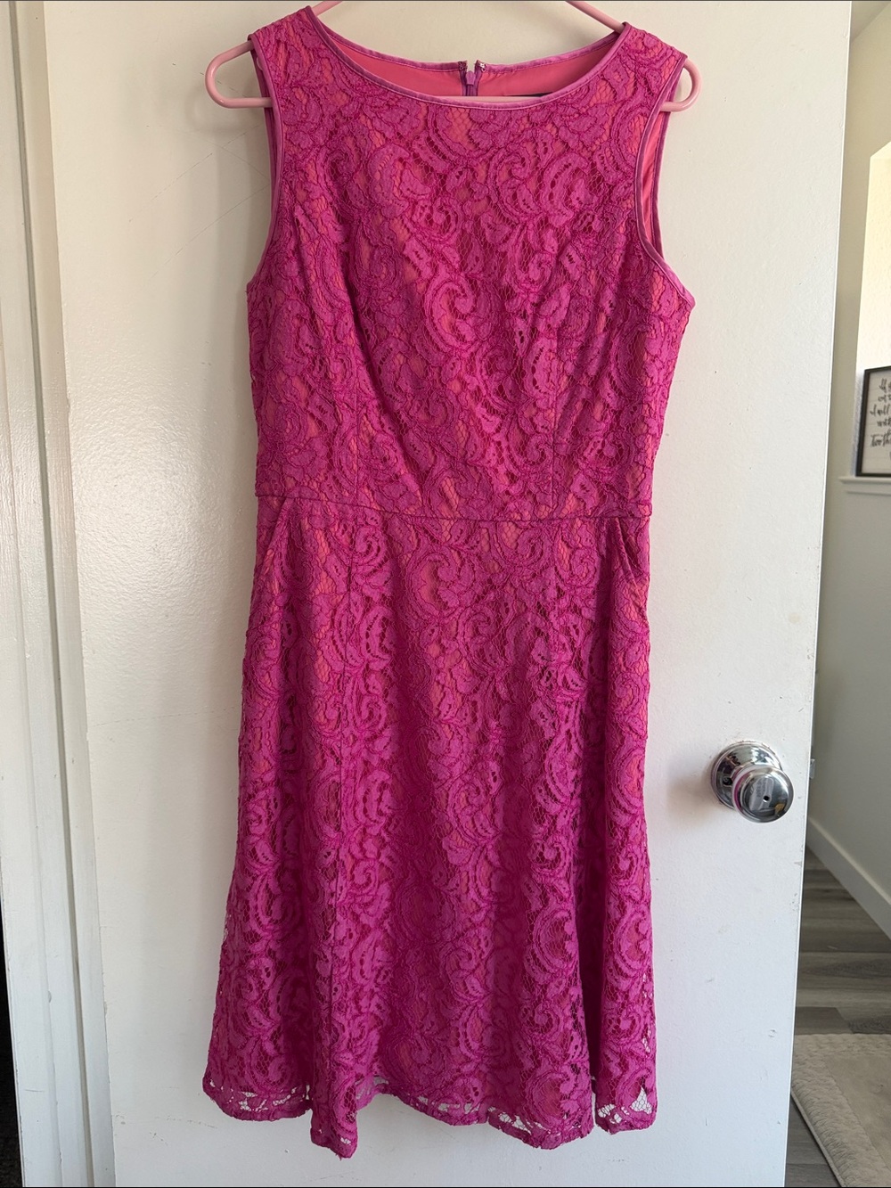 Adrianna Papell Sleeveless Pink Lace A-Line Dress